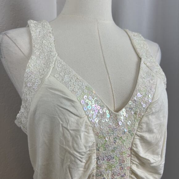 VTG Worthington Top Womens Large White Sequin Ruched Fairy Y2K Festival Glam - Picture 2 of 11